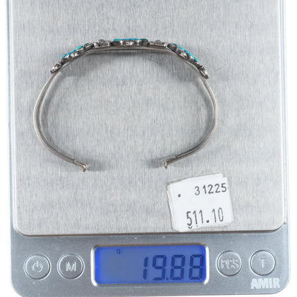 6.6" 30's-40's Zuni sterling silver 3 cluster snake eye turquoise cuff bracelet