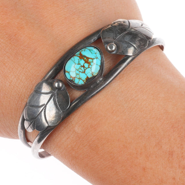 6.25" Vintage Navajo sterling silver red spiderweb turquoise cuff bracelet