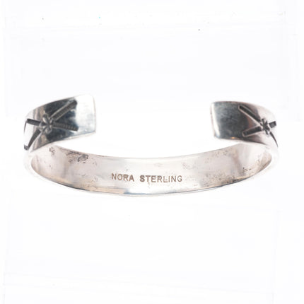 7" Nora Tahe Navajo deep stamped sterling silver sturdy stacker cuff bracelet