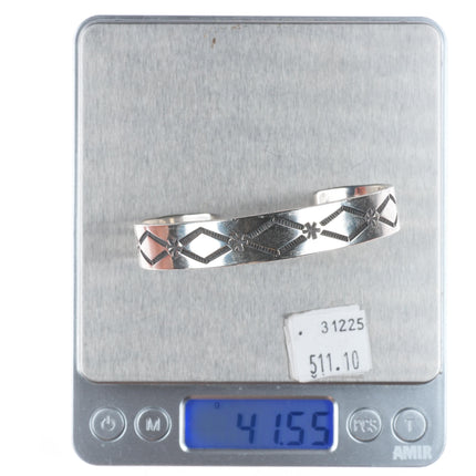 7" Nora Tahe Navajo deep stamped sterling silver sturdy stacker cuff bracelet