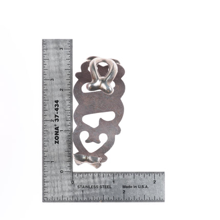 6.4" Vintage Navajo sterling silver cast cuff bracelet with turquoise