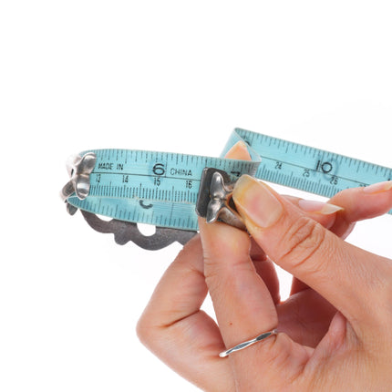 6.4" Vintage Navajo sterling silver cast cuff bracelet with turquoise