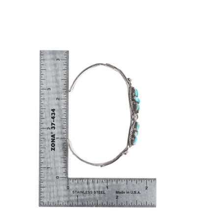 6.4" 1940's Zuni sterling silver star design petit point turquoise cuff bracelet