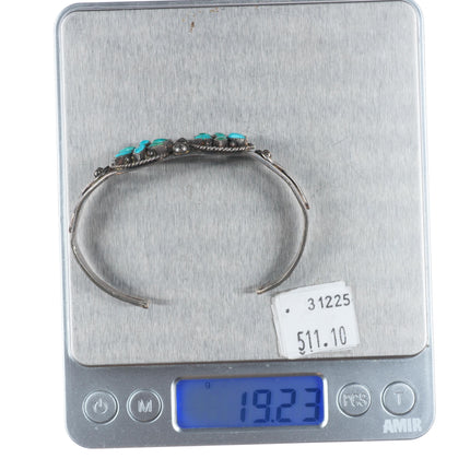 6.4" 1940's Zuni sterling silver star design petit point turquoise cuff bracelet