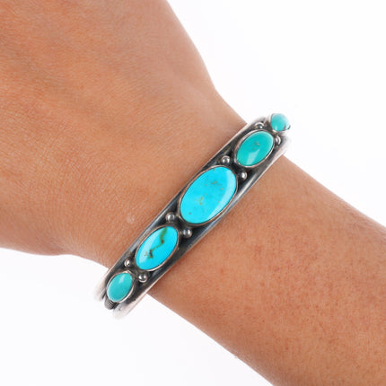 6" Nancy Custer Navajo sterling silver turquoise row cuff bracelet