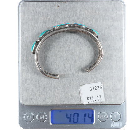 6" Nancy Custer Navajo sterling silver turquoise row cuff bracelet