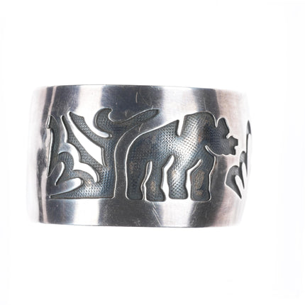 6.6" Wilbur Anderson Navajo sterling silver bear overlay wide cuff bracelet