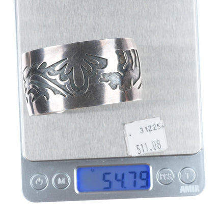 6.6" Wilbur Anderson Navajo sterling silver bear overlay wide cuff bracelet