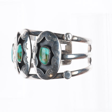 6.6" Vintage Navajo sterling silver Royston Turquoise shadowbox cuff bracelet