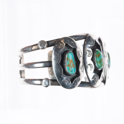 6.6" Vintage Navajo sterling silver Royston Turquoise shadowbox cuff bracelet