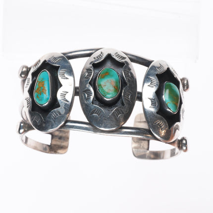 6.6" Vintage Navajo sterling silver Royston Turquoise shadowbox cuff bracelet