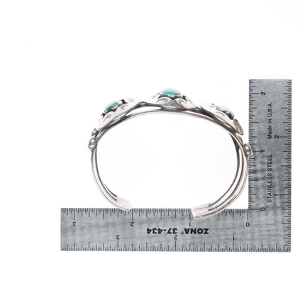 6.6" Vintage Navajo sterling silver Royston Turquoise shadowbox cuff bracelet