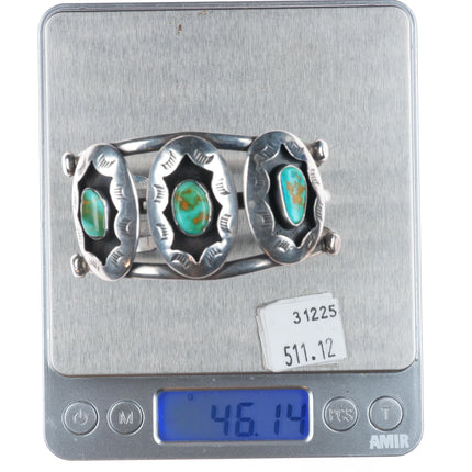6.6" Vintage Navajo sterling silver Royston Turquoise shadowbox cuff bracelet