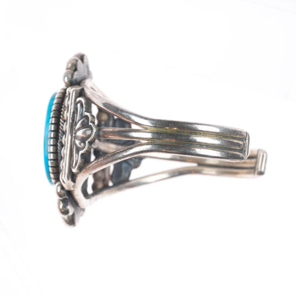 6" Vintage Navajo sterling silver Revival cuff bracelet with nice turquoise