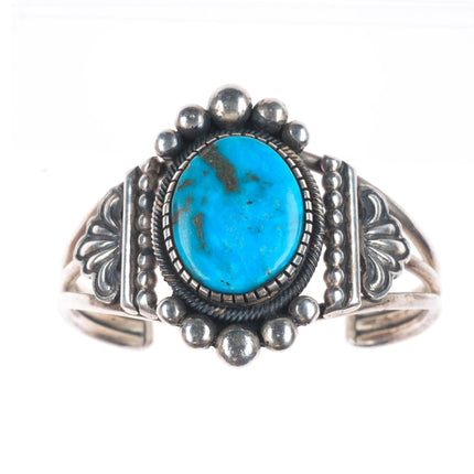 6" Vintage Navajo sterling silver Revival cuff bracelet with nice turquoise