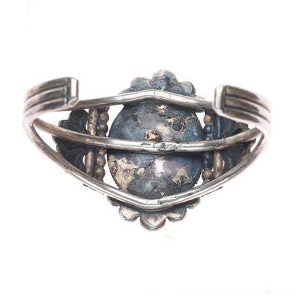 6" Vintage Navajo sterling silver Revival cuff bracelet with nice turquoise