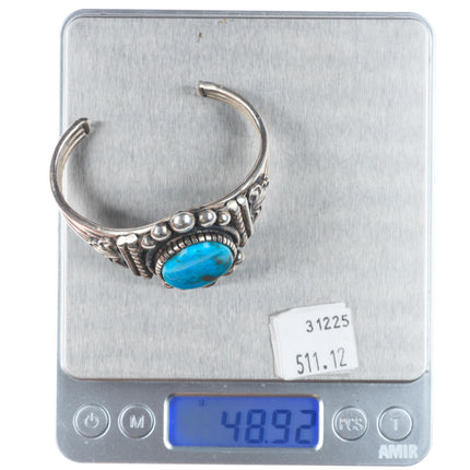 6" Vintage Navajo sterling silver Revival cuff bracelet with nice turquoise