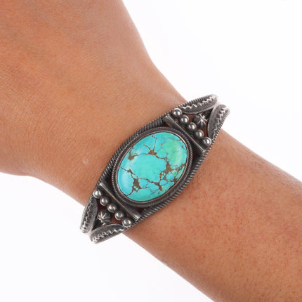 6.5" Howard Nelson Navajo sterling silver high grade turquoise cuff bracelet