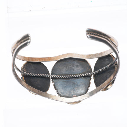 6.75" Vintage Navajo high grade turquoise sterling silver 3 stone cuff bracelet