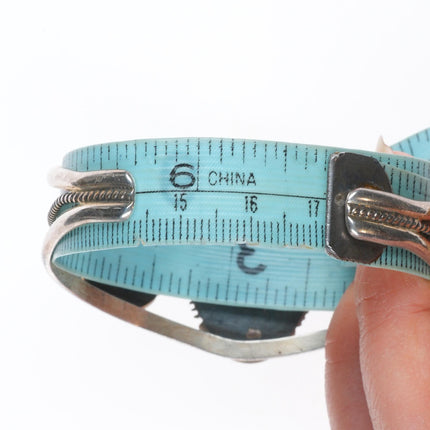 6.75" Vintage Navajo high grade turquoise sterling silver 3 stone cuff bracelet