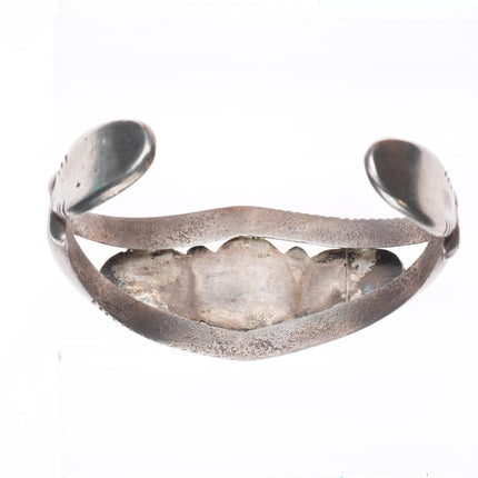 7" Vintage Navajo or Zuni sterling silver chiseled cast turquoise cuff bracelet