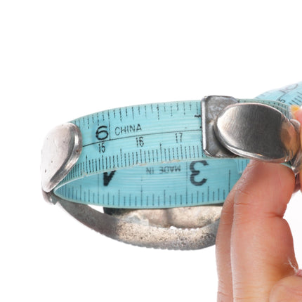 7" Vintage Navajo or Zuni sterling silver chiseled cast turquoise cuff bracelet