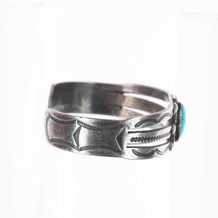 6.2" c1940 Navajo sterling silver hand stamped cuff bracelet with nice turquoise