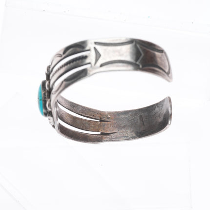 6.2" c1940 Navajo sterling silver hand stamped cuff bracelet with nice turquoise