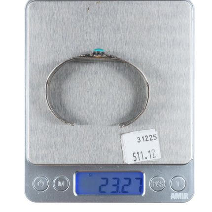 6.2" c1940 Navajo sterling silver hand stamped cuff bracelet with nice turquoise