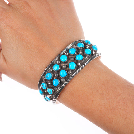 6.5" Jones Latome Navajo sterling silver turquoise cluster cuff bracelet