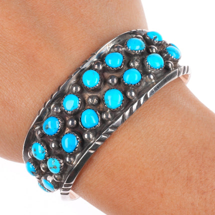 6.5" Jones Latome Navajo sterling silver turquoise cluster cuff bracelet