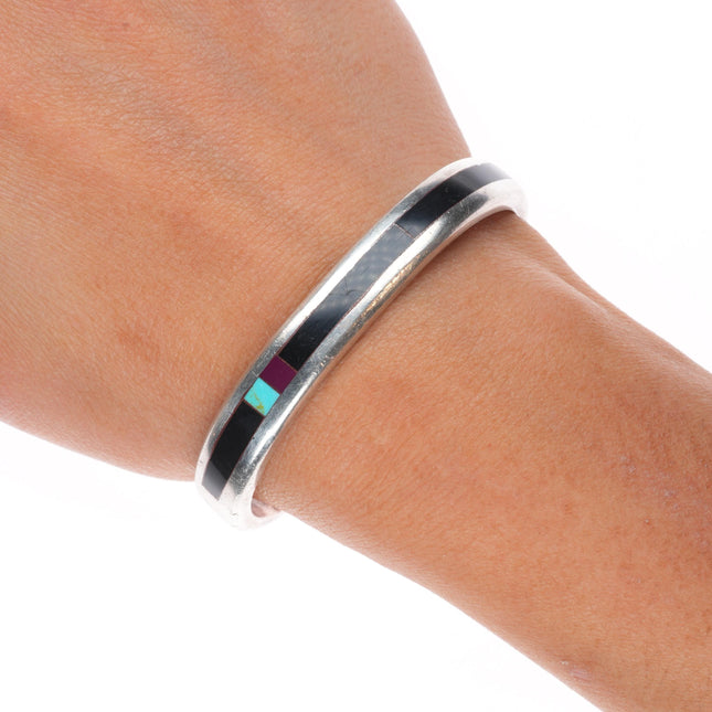 6" Vintage Native American sterling silver high grade inlay cuff bracelet