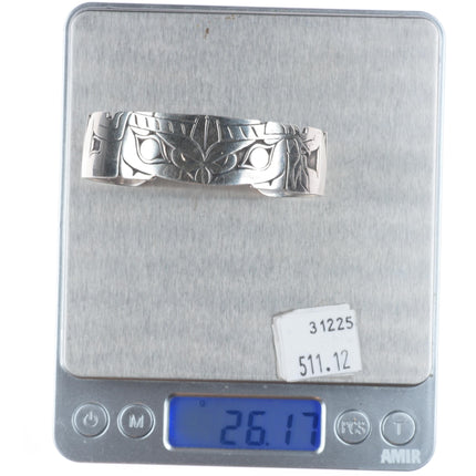 6.25" Jean Ferrier 1985 cast sterling silver Northwest coast cuff bracelet