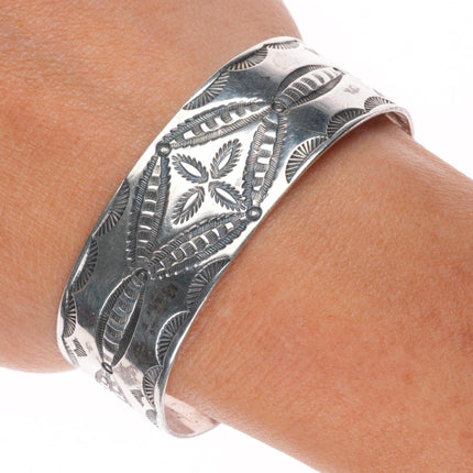 6.25" Vintage Navajo Ingot/sterling silver intricately stamped cuff bracelet