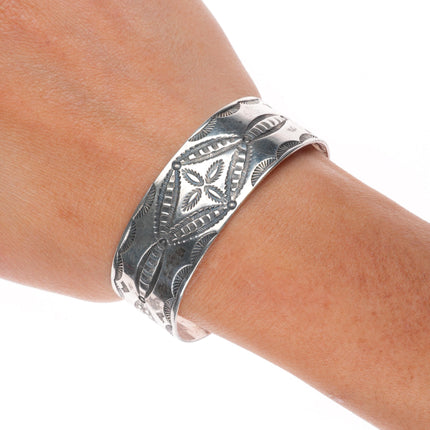 6.25" Vintage Navajo Ingot/sterling silver intricately stamped cuff bracelet