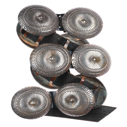 37" Heavy Vintage Navajo deep stamped sterling silver large concho belt