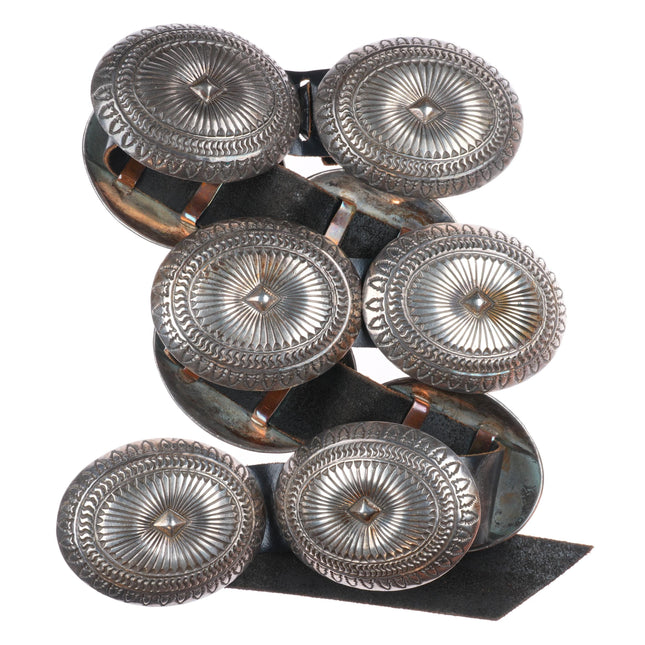 37" Heavy Vintage Navajo deep stamped sterling silver large concho belt