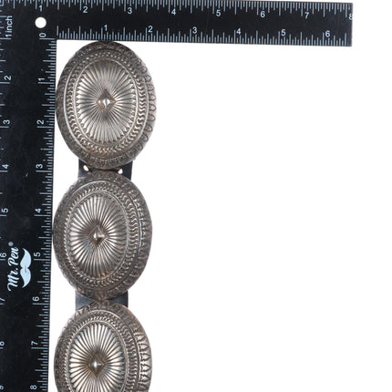 37" Heavy Vintage Navajo deep stamped sterling silver large concho belt