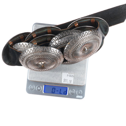 37" Heavy Vintage Navajo deep stamped sterling silver large concho belt