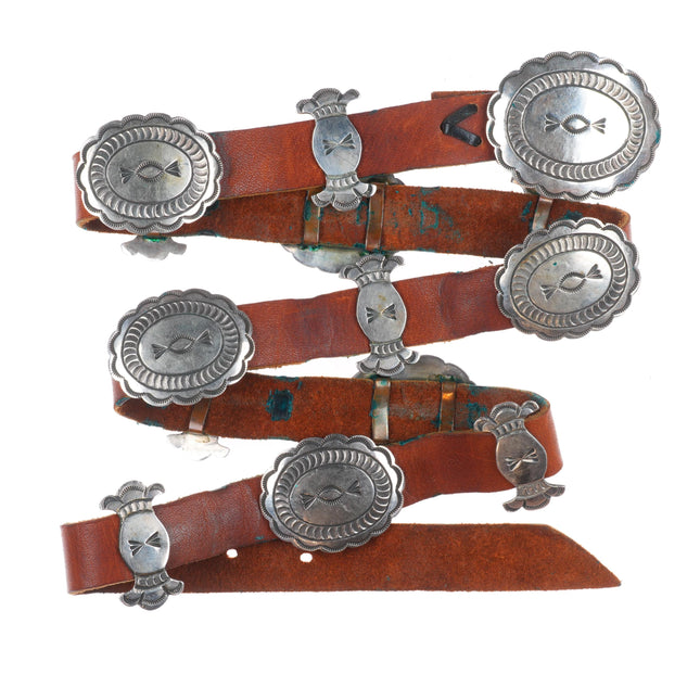 38" RJ Vintage Navajo nicely stamped sterling silver butterfly concho belt