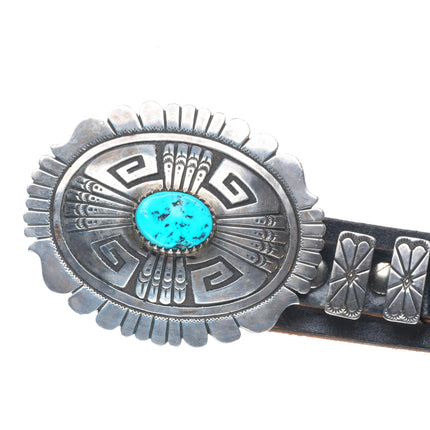 Thomas Singer Navajo sterling silver braided concho/ranger belt buckle set