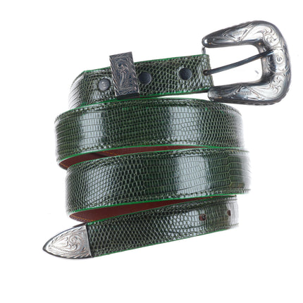 42" Vintage 1" sterling silver hand engraved ranger belt buckle set