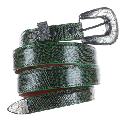 42" Vintage 1" sterling silver hand engraved ranger belt buckle set