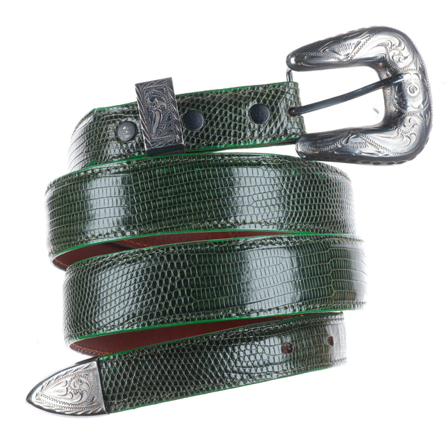 42" Vintage 1" sterling silver hand engraved ranger belt buckle set