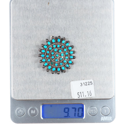 Vintage Zuni sterling silver snake eye turquoise pin/brooch