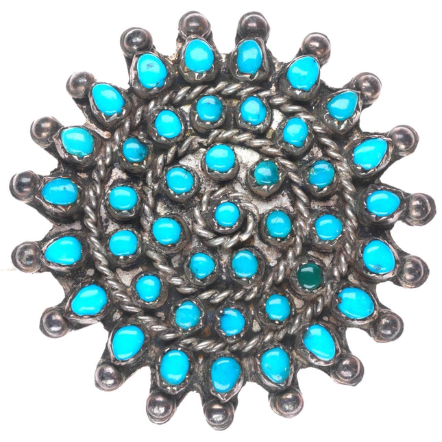 Vintage Zuni sterling silver snake eye turquoise pin/brooch