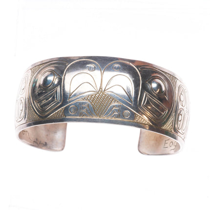 7" Doug Chilton Tlingit Northwest Coast carved sterling silver cuff bracelet
