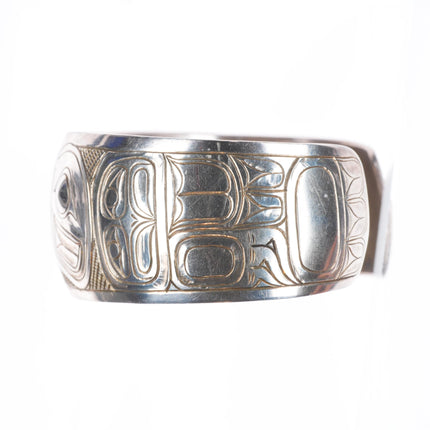 7" Doug Chilton Tlingit Northwest Coast carved sterling silver cuff bracelet