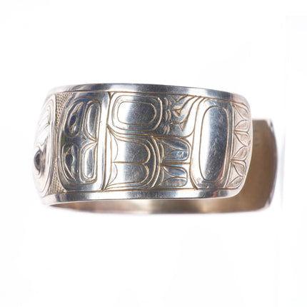 7" Doug Chilton Tlingit Northwest Coast carved sterling silver cuff bracelet