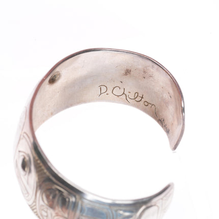 7" Doug Chilton Tlingit Northwest Coast carved sterling silver cuff bracelet